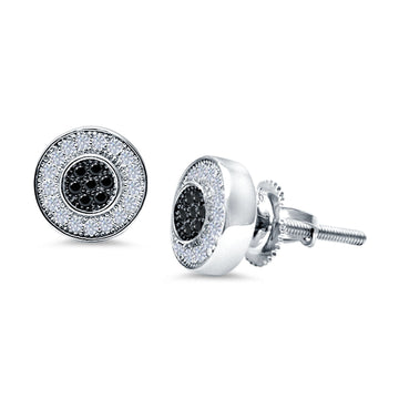 Micro Pave Stud Earrings Round Simulated Black CZ 925 Sterling Silver
